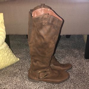 Brown Faux Suede Riding Boots